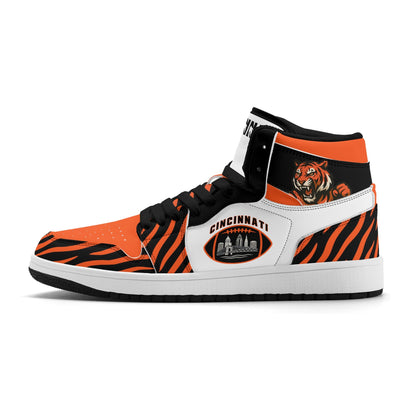 Cincinnati football-inspired high top sneakers with all-over city graphic printed upper