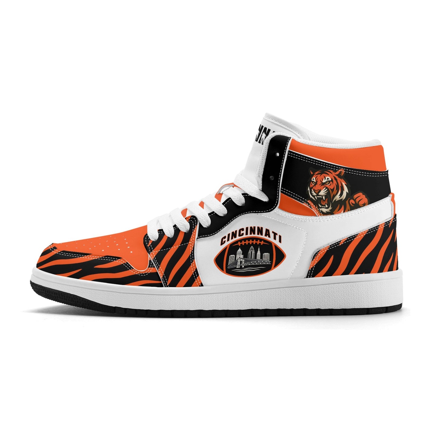 Cincinnati football-inspired high top sneakers with all-over city graphic printed upper