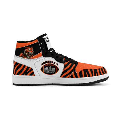 Cincinnati football-inspired high top sneakers with all-over city graphic printed upper