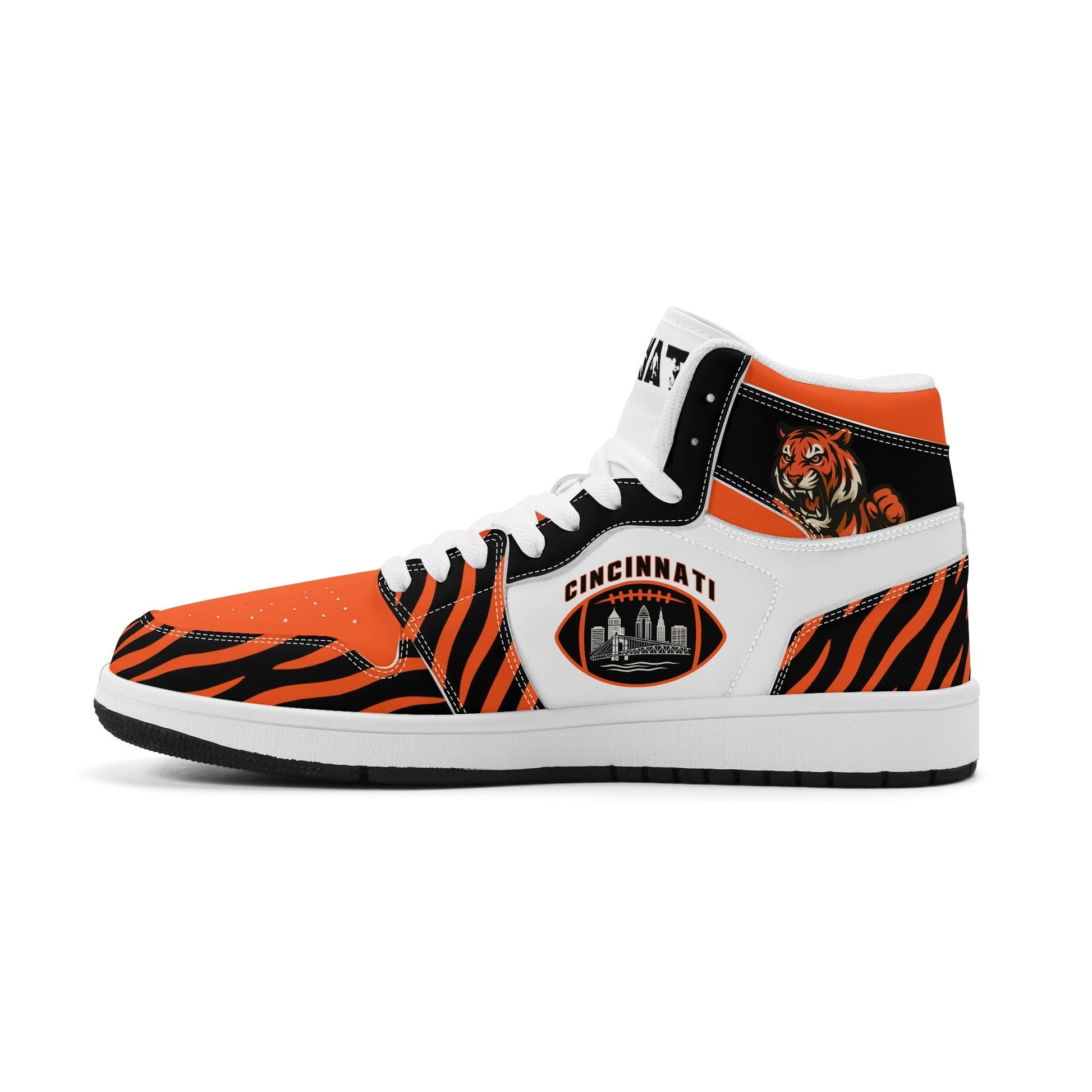 Cincinnati football-inspired high top sneakers with all-over city graphic printed upper