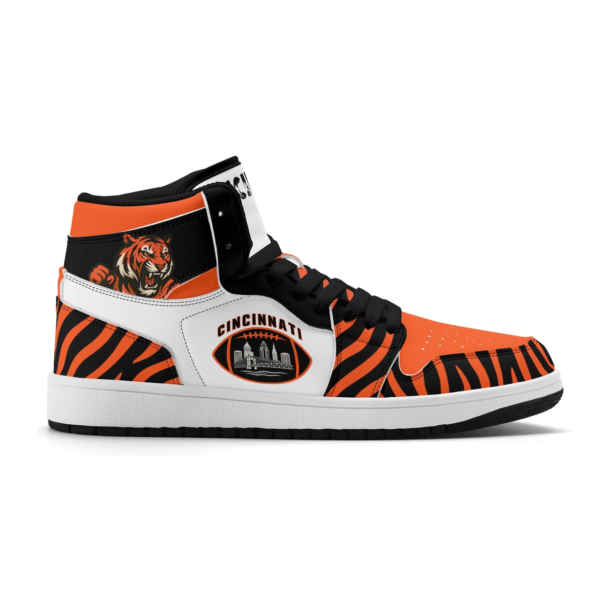 Cincinnati football-inspired high top sneakers with all-over city graphic printed upper