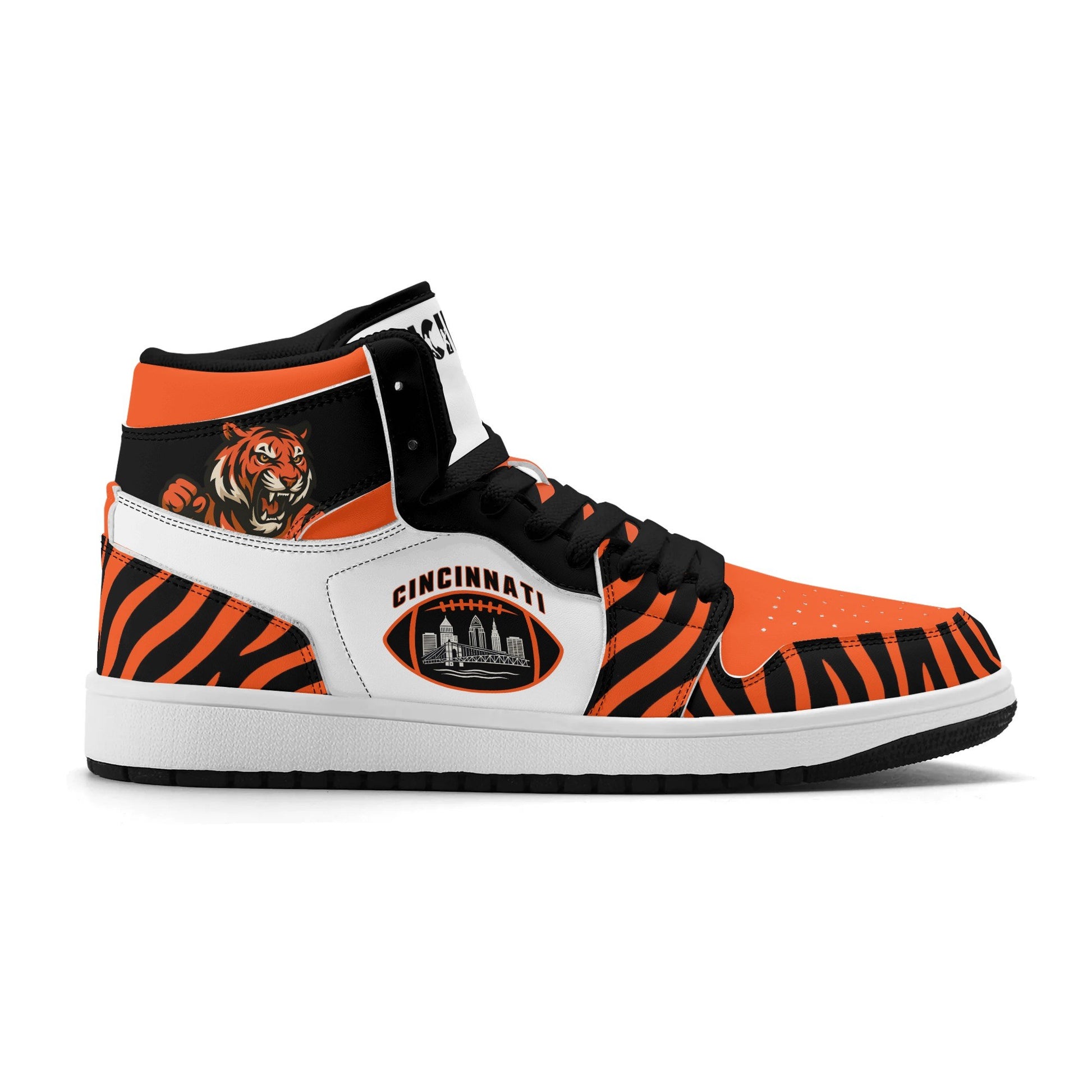 Cincinnati football-inspired high top sneakers with all-over city graphic printed upper