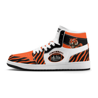 Cincinnati football-inspired high top sneakers with all-over city graphic printed upper
