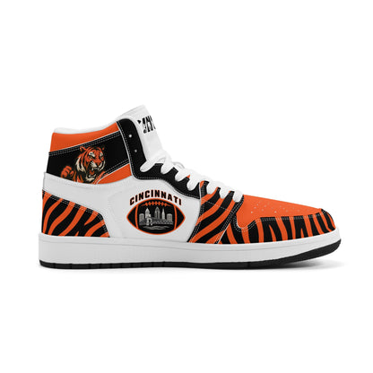 Cincinnati football-inspired high top sneakers with all-over city graphic printed upper