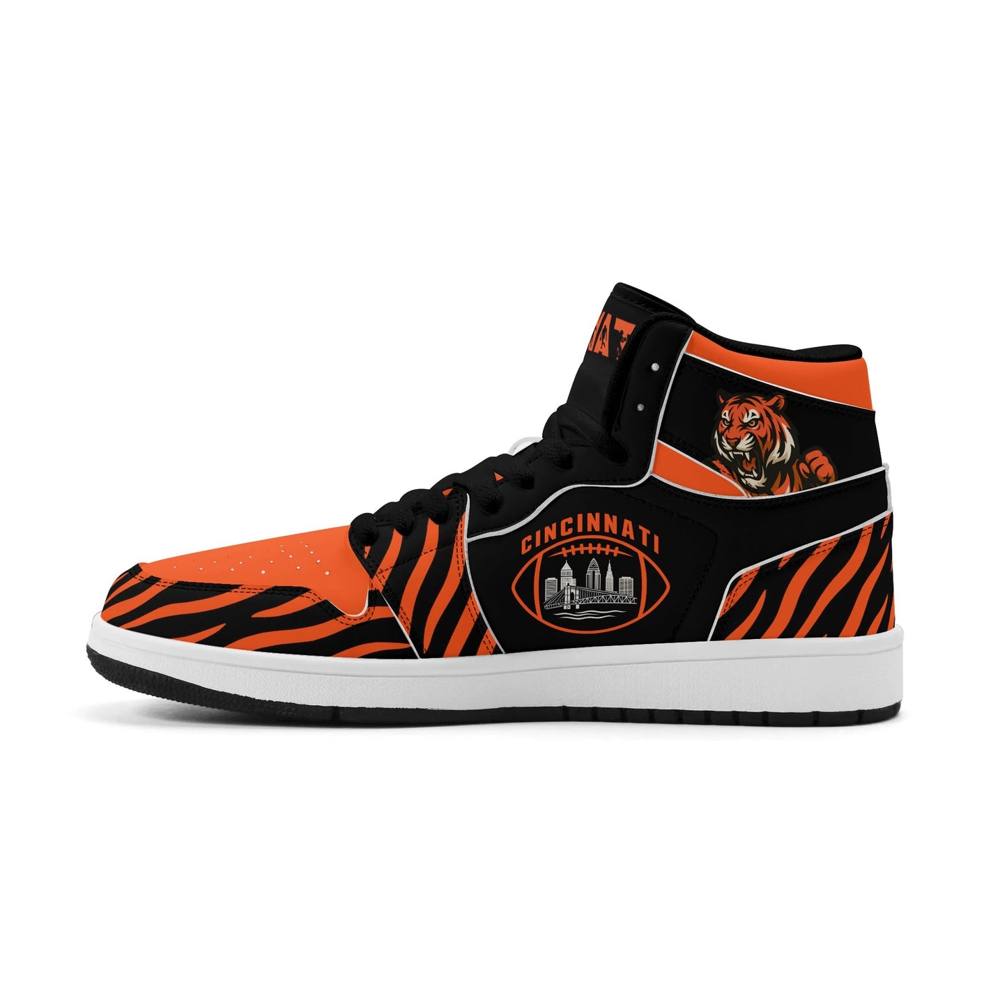Cincinnati football-inspired high top sneakers in black with all-over city graphic printed upper