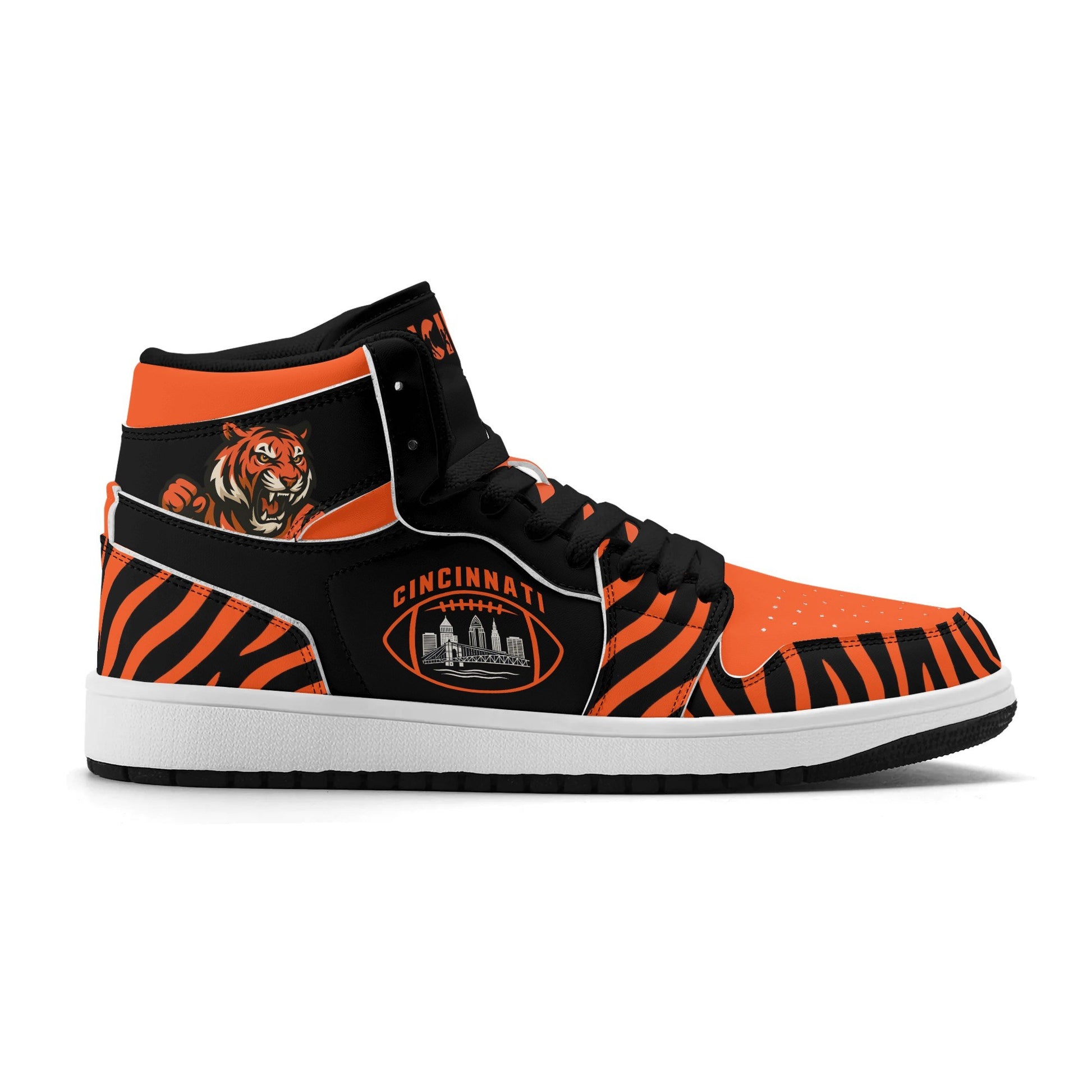 Cincinnati football-inspired high top sneakers in black with all-over city graphic printed upper