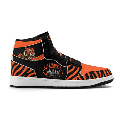 Cincinnati football-inspired high top sneakers in black with all-over city graphic printed upper