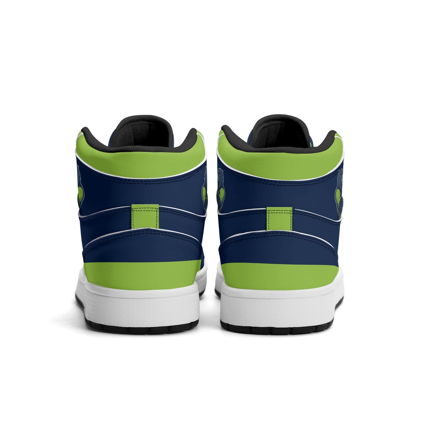 Seattle football-inspired high top sneakers in navy with all-over city graphic printed upper