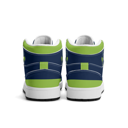 Seattle football-inspired high top sneakers in navy with all-over city graphic printed upper