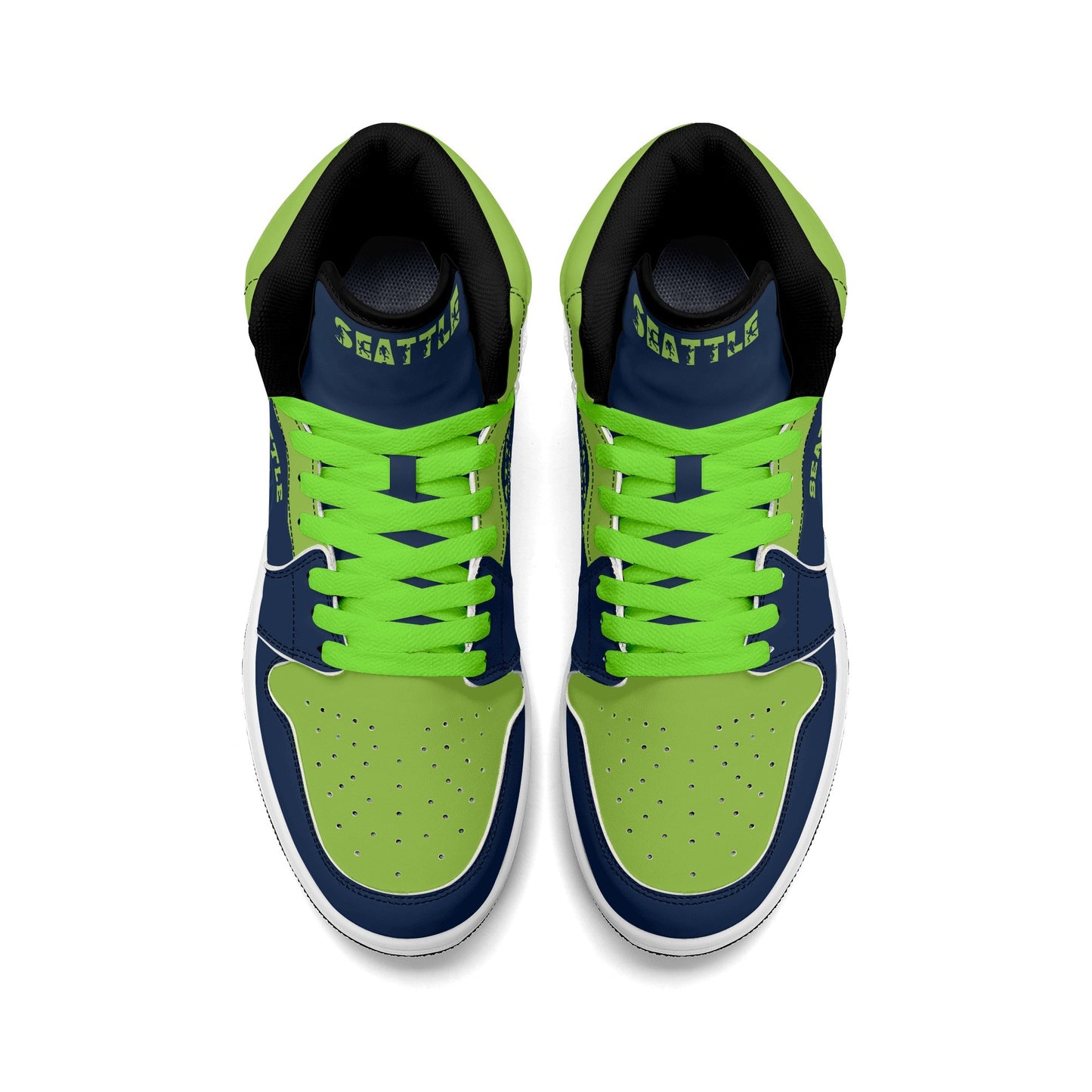 Seattle football-inspired high top sneakers in navy with all-over city graphic printed upper
