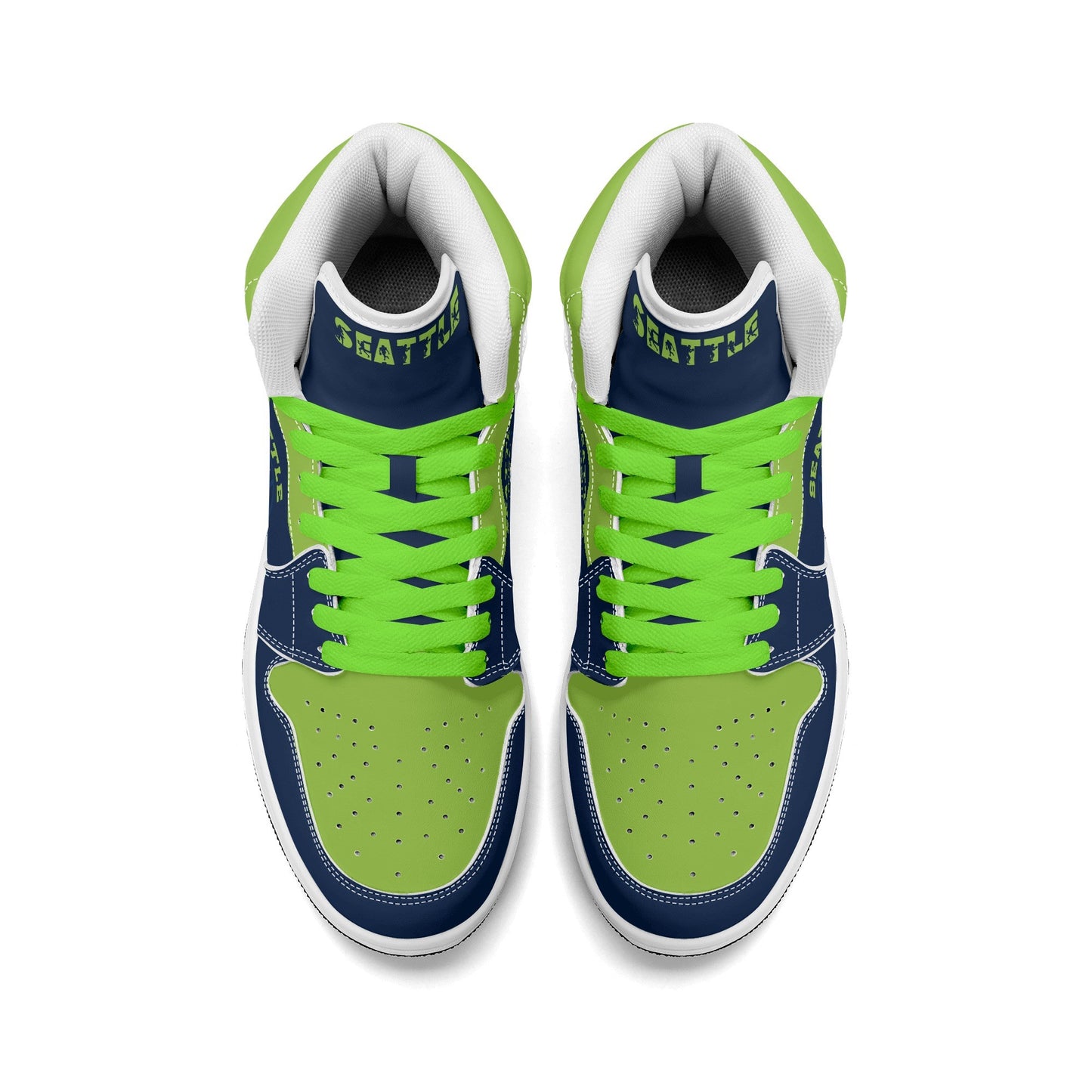 Seattle football-inspired high top sneakers in navy with all-over city graphic printed upper