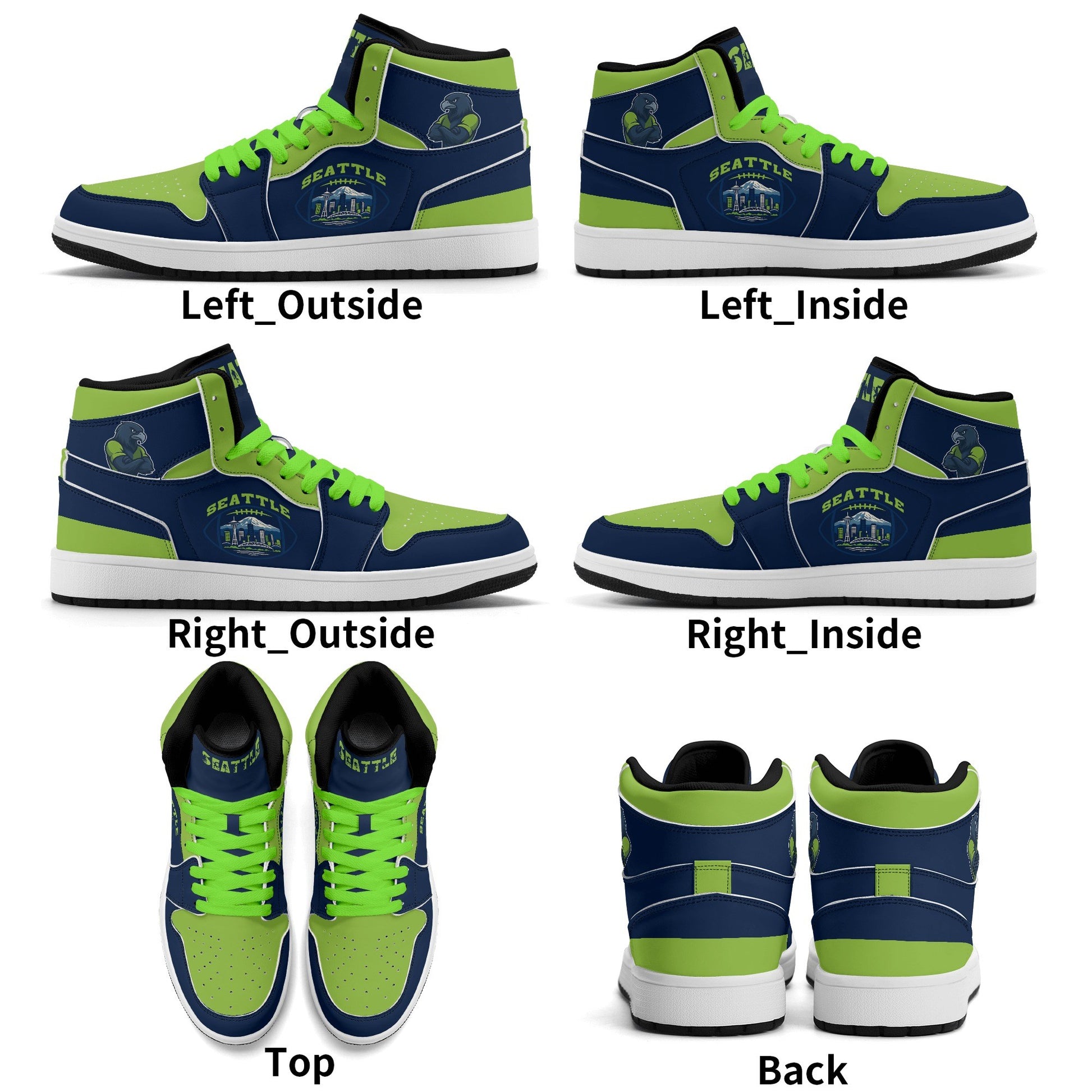 Seattle football-inspired high top sneakers in navy with all-over city graphic printed upper