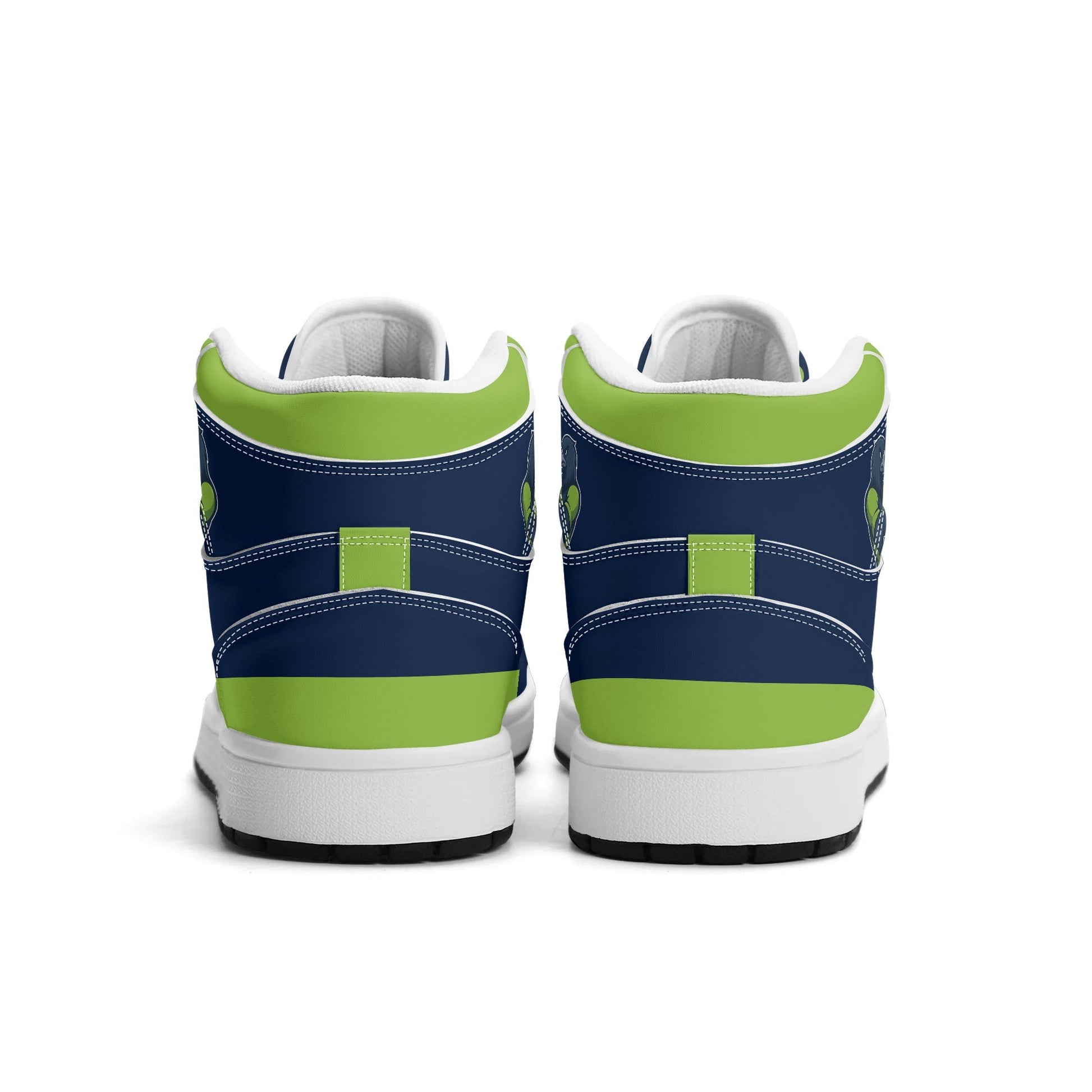 Seattle football-inspired high top sneakers in navy with all-over city graphic printed upper