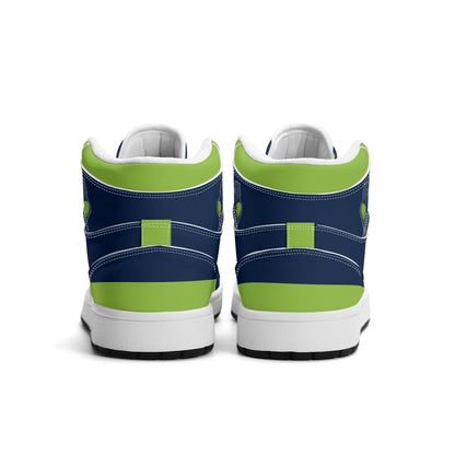 Seattle football-inspired high top sneakers in navy with all-over city graphic printed upper