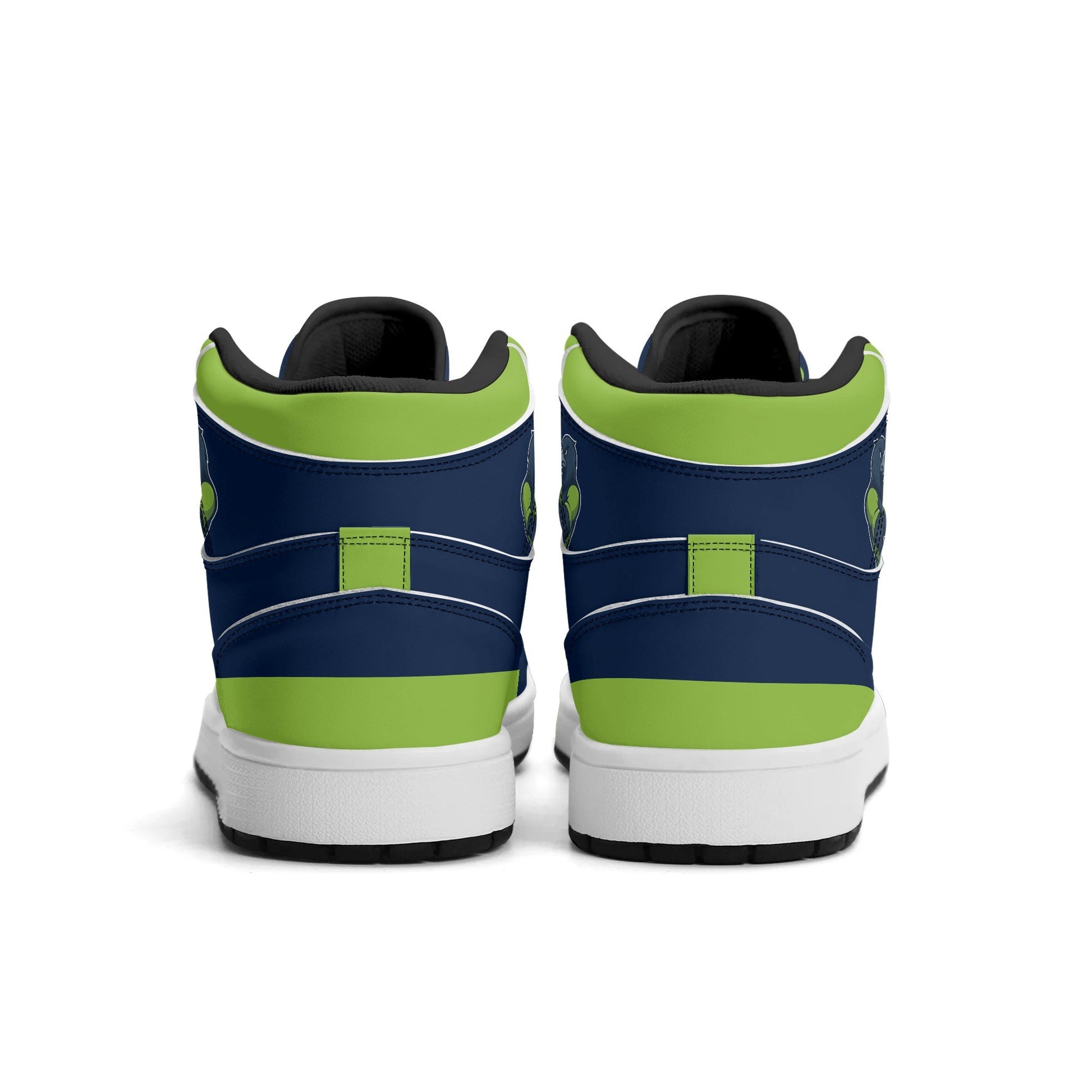 Seattle football-inspired high top sneakers in navy with all-over city graphic printed upper