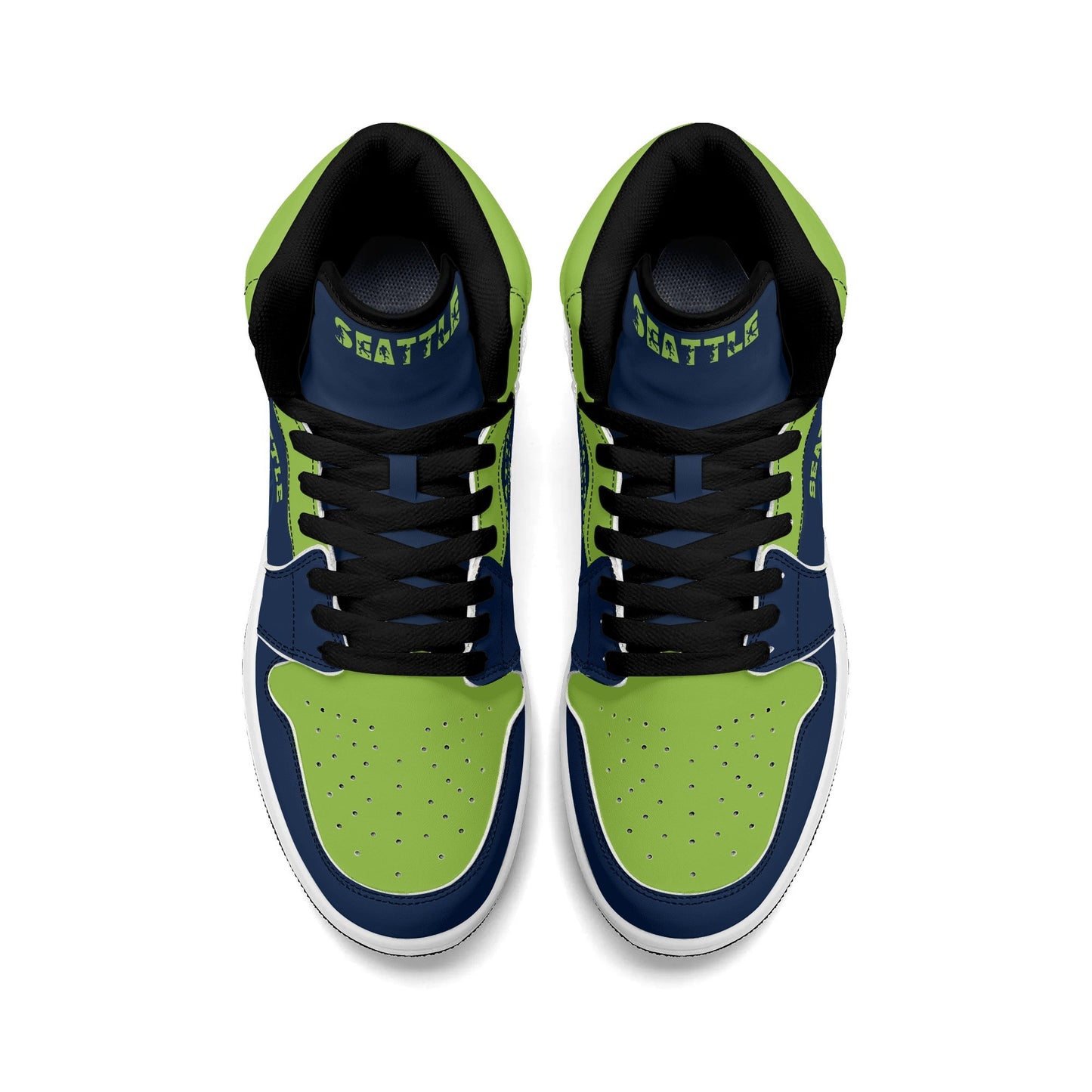 Seattle football-inspired high top sneakers in navy with all-over city graphic printed upper