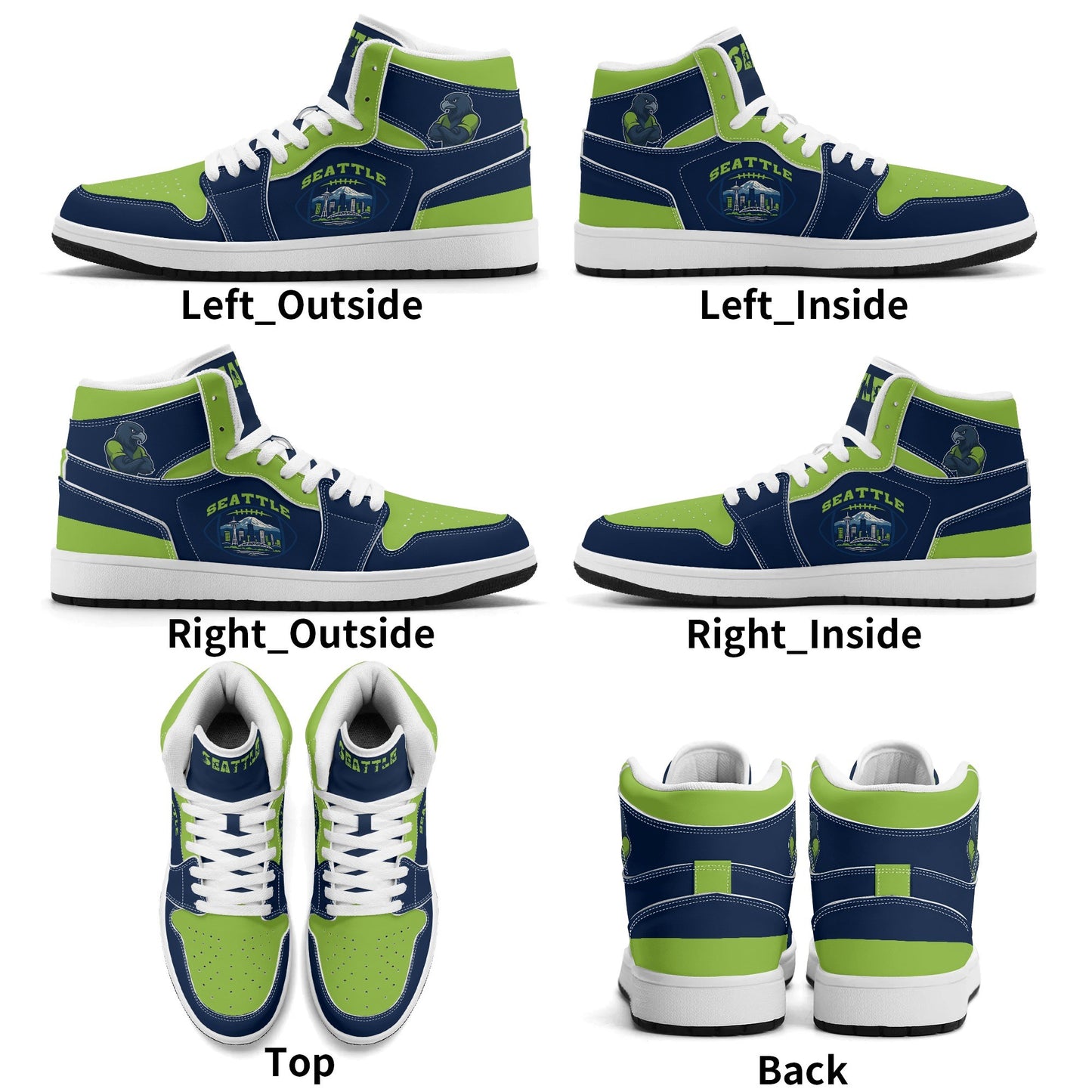 Seattle football-inspired high top sneakers in navy with all-over city graphic printed upper