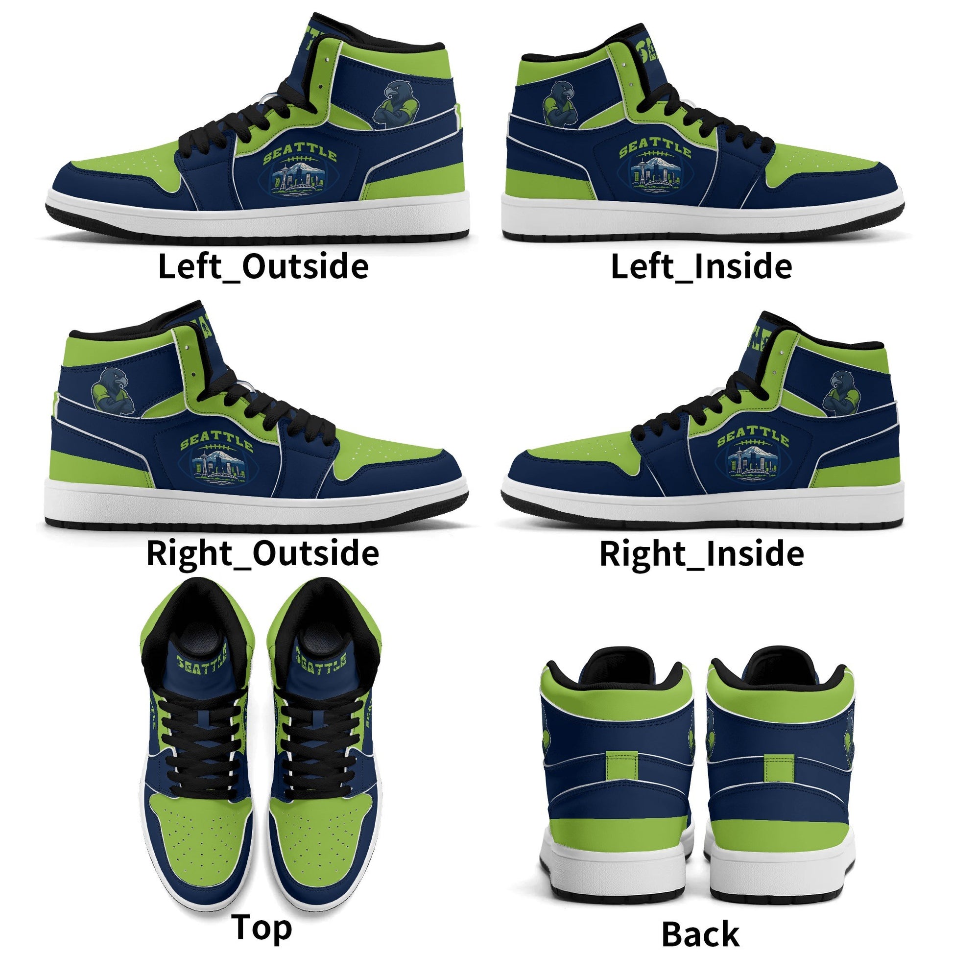 Seattle football-inspired high top sneakers in navy with all-over city graphic printed upper