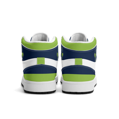 Seattle football-inspired high top sneakers with all-over city graphic printed upper
