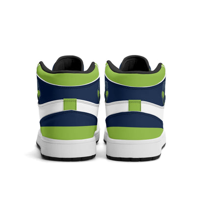 Seattle football-inspired high top sneakers with all-over city graphic printed upper