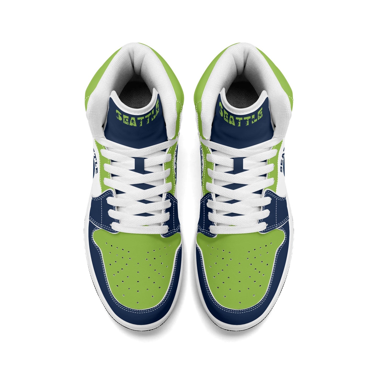 Seattle football-inspired high top sneakers with all-over city graphic printed upper