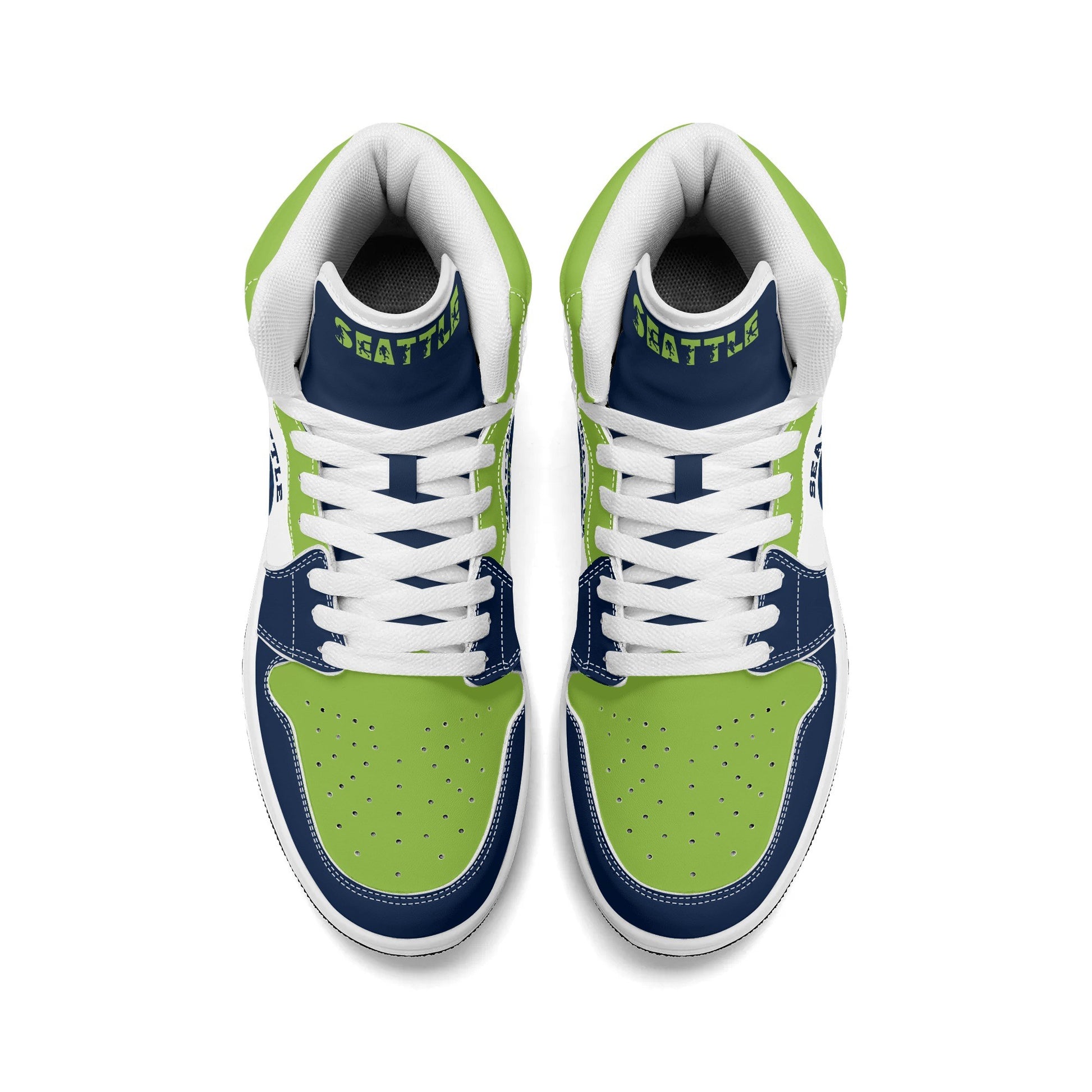 Seattle football-inspired high top sneakers with all-over city graphic printed upper