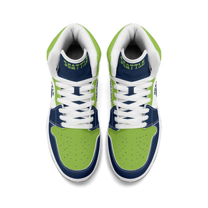 Seattle football-inspired high top sneakers with all-over city graphic printed upper