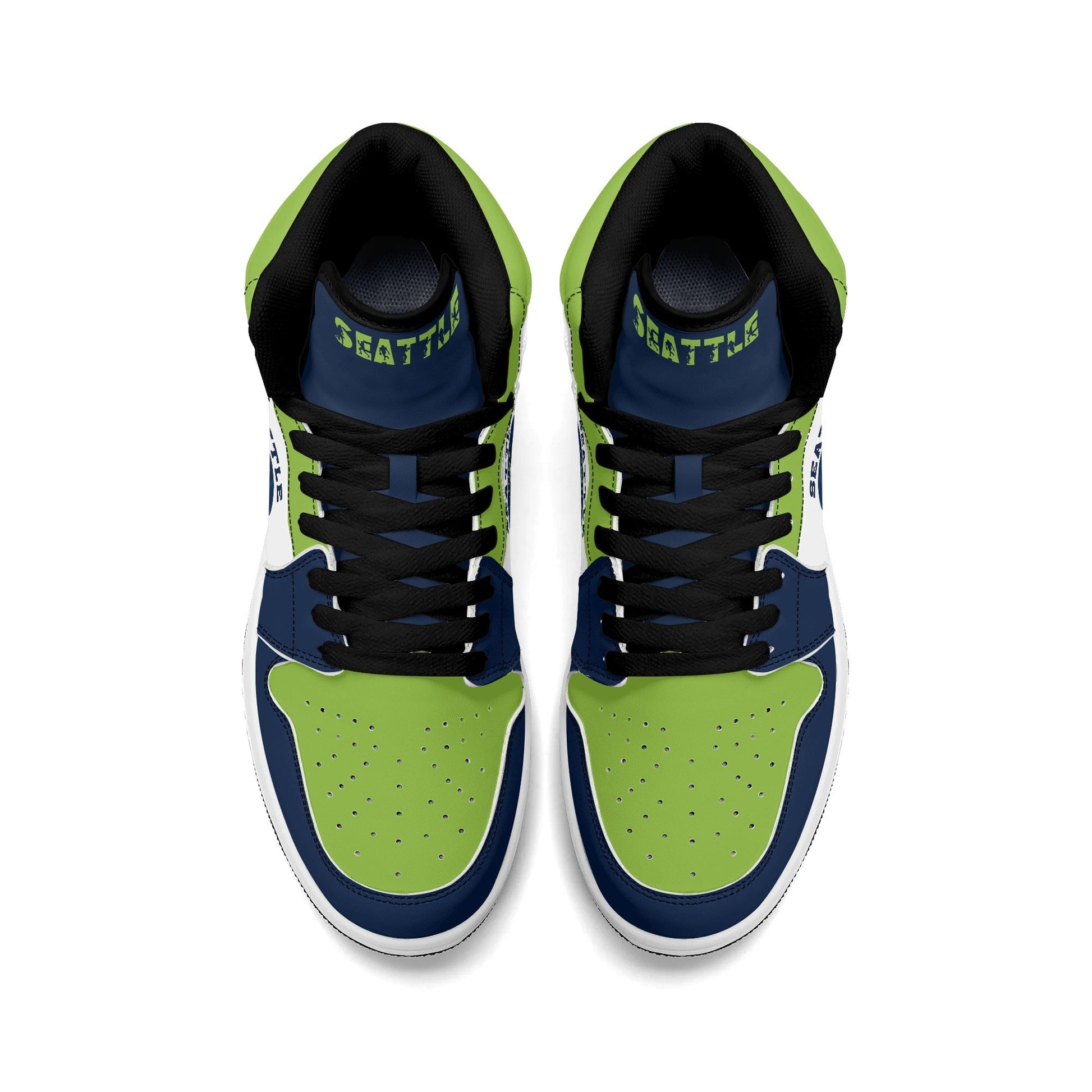 Seattle football-inspired high top sneakers with all-over city graphic printed upper
