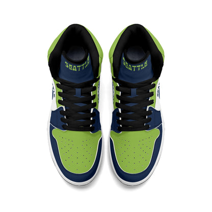 Seattle football-inspired high top sneakers with all-over city graphic printed upper