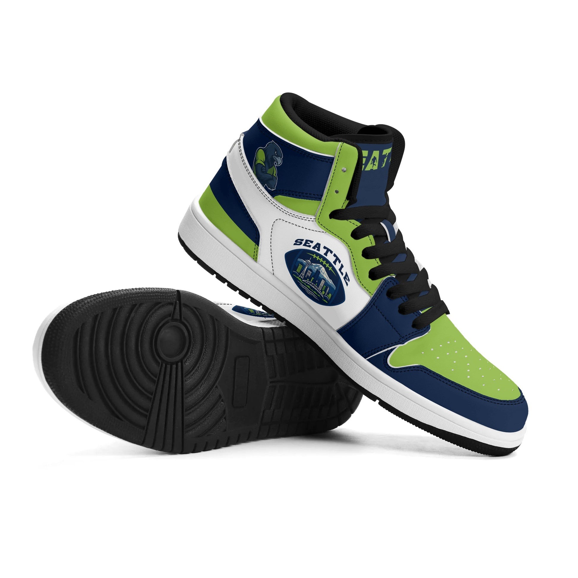 Seattle football-inspired high top sneakers with all-over city graphic printed upper