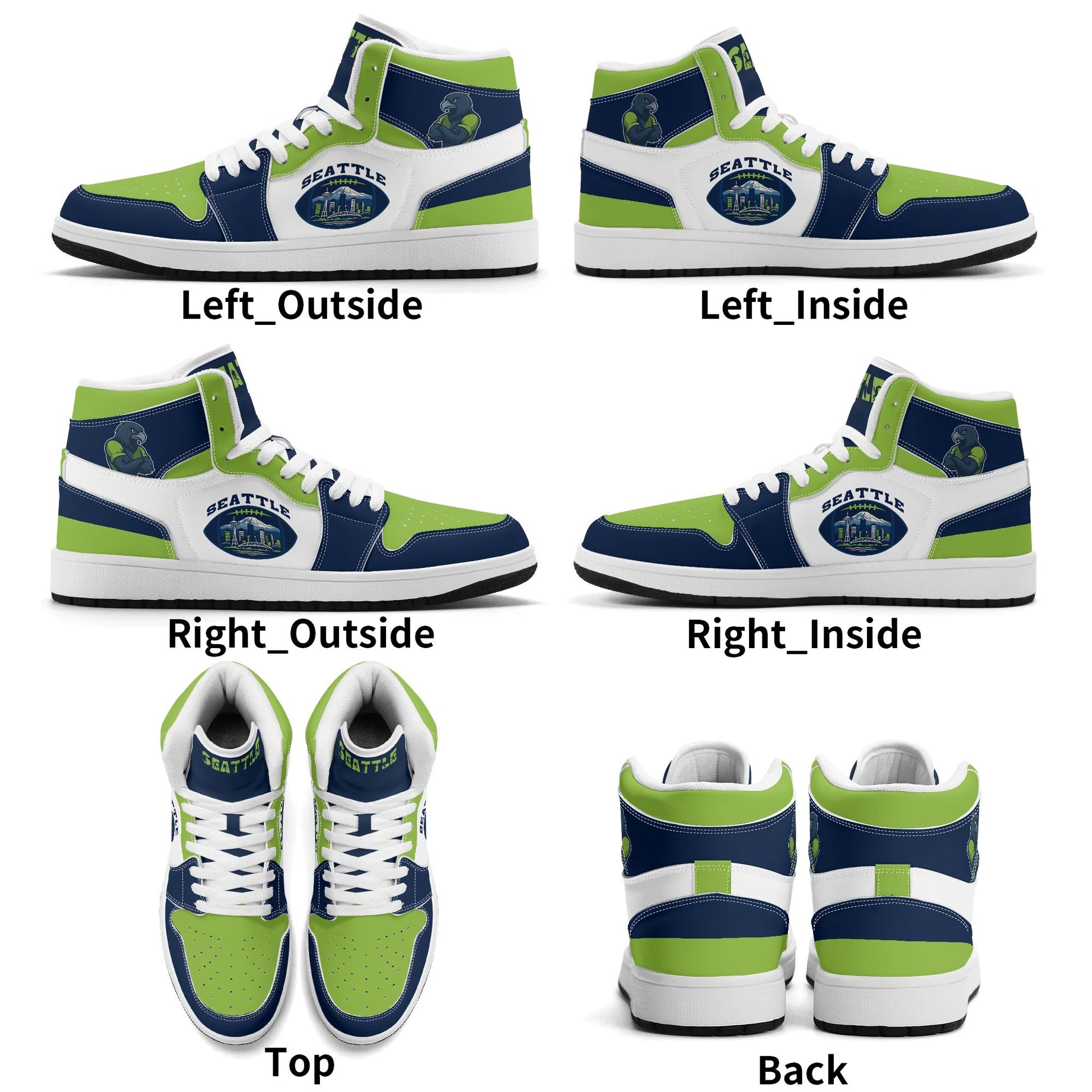 Seattle football-inspired high top sneakers with all-over city graphic printed upper