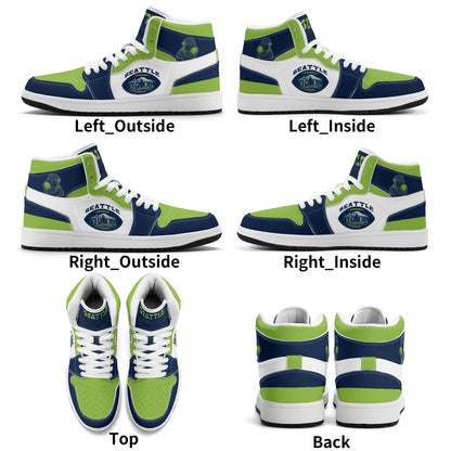 Seattle football-inspired high top sneakers with all-over city graphic printed upper