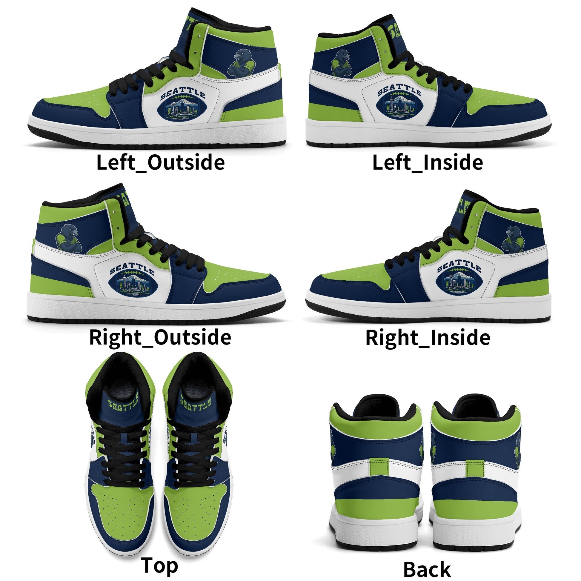 Seattle football-inspired high top sneakers with all-over city graphic printed upper