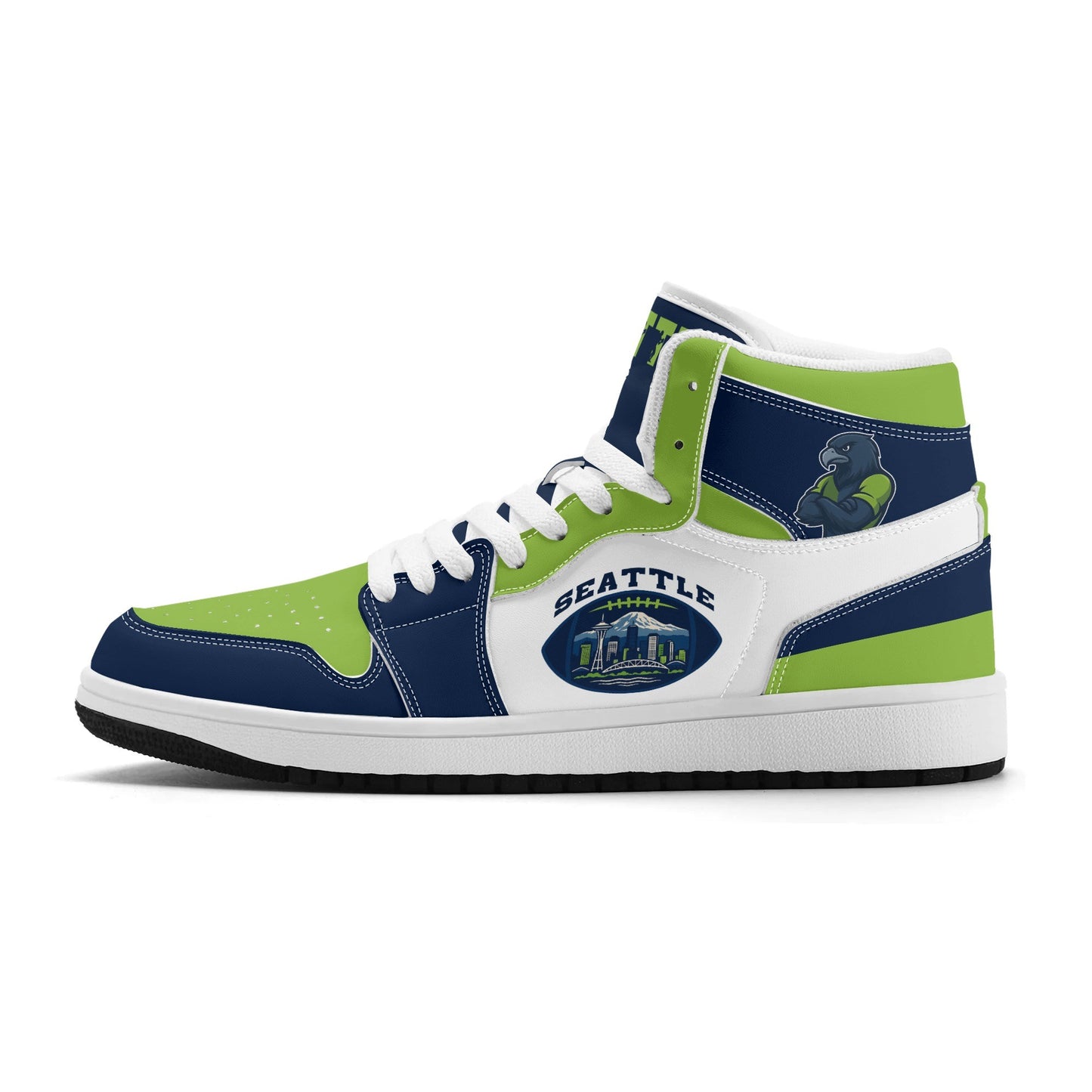 Seattle football-inspired high top sneakers with all-over city graphic printed upper