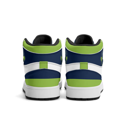 Seattle football-inspired high top sneakers with all-over city graphic printed upper
