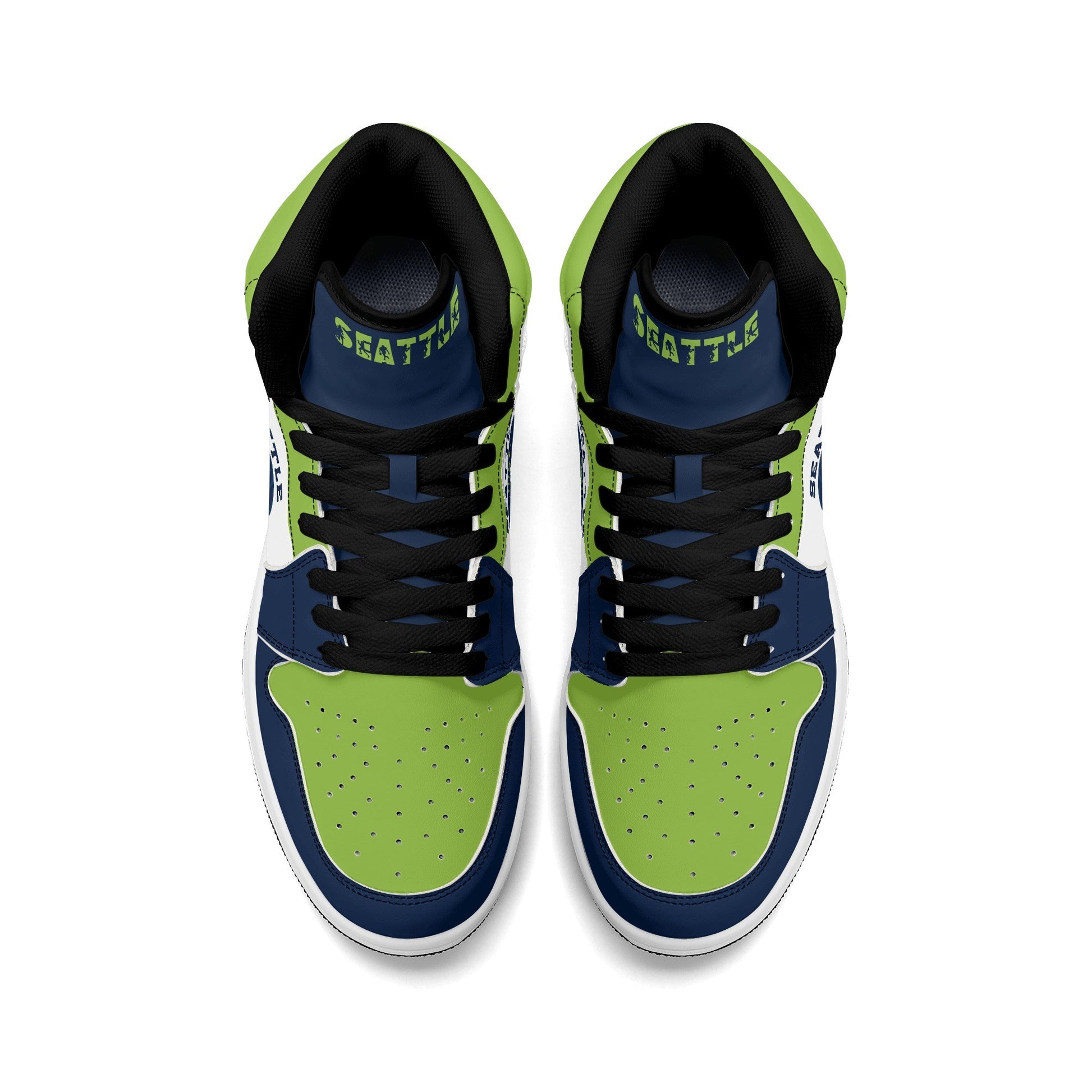 Seattle football-inspired high top sneakers with all-over city graphic printed upper