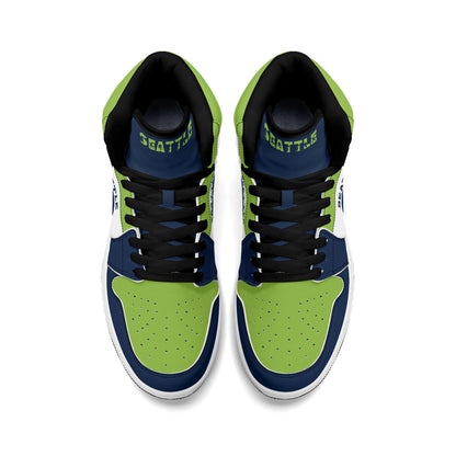 Seattle football-inspired high top sneakers with all-over city graphic printed upper