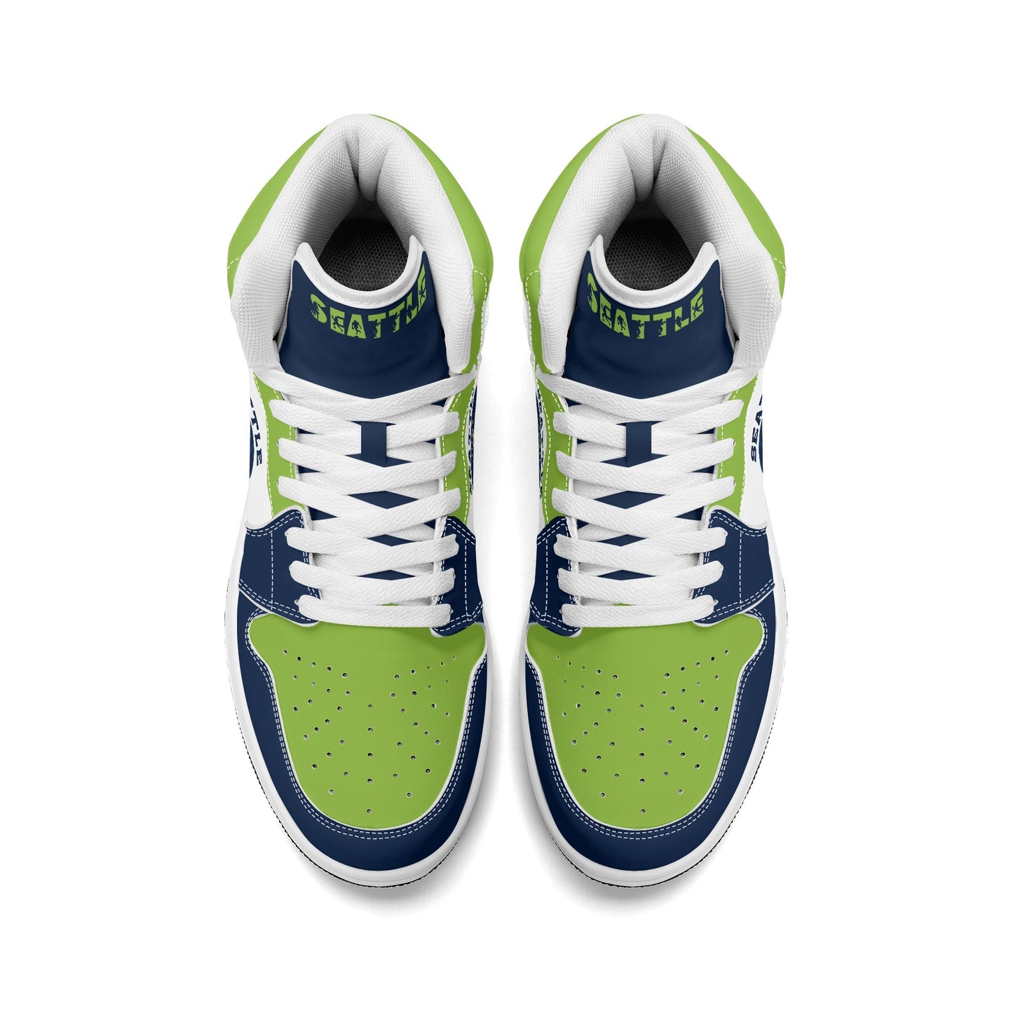 Seattle football-inspired high top sneakers with all-over city graphic printed upper