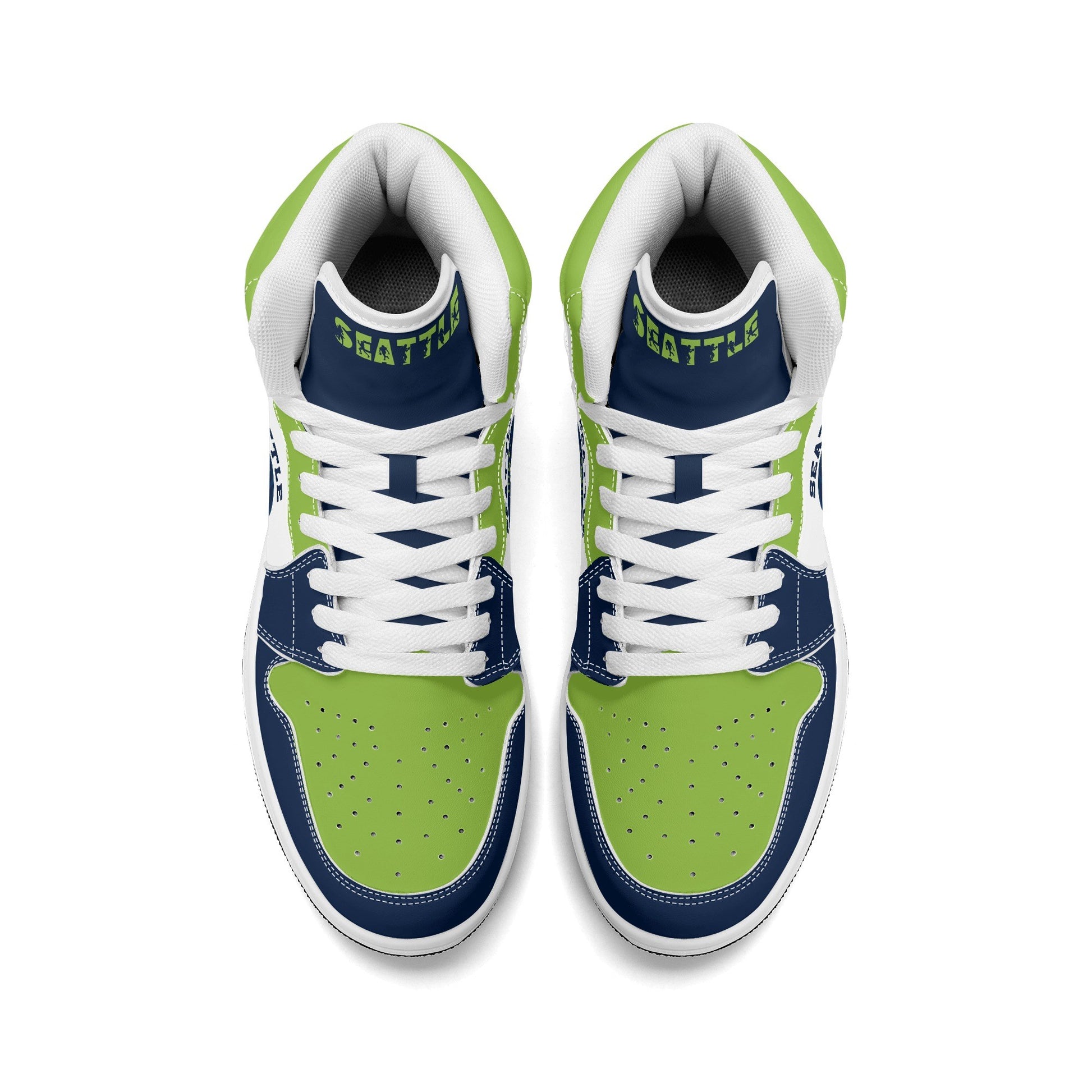 Seattle football-inspired high top sneakers with all-over city graphic printed upper
