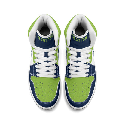 Seattle football-inspired high top sneakers with all-over city graphic printed upper