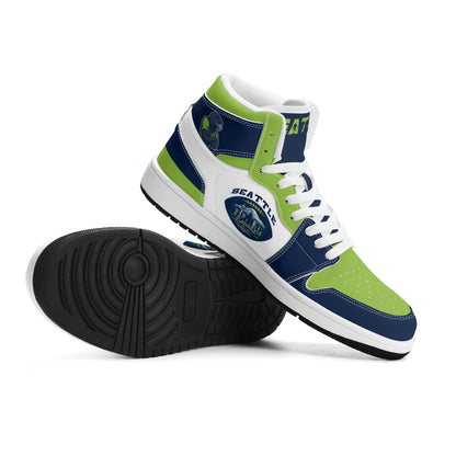 Seattle football-inspired high top sneakers with all-over city graphic printed upper