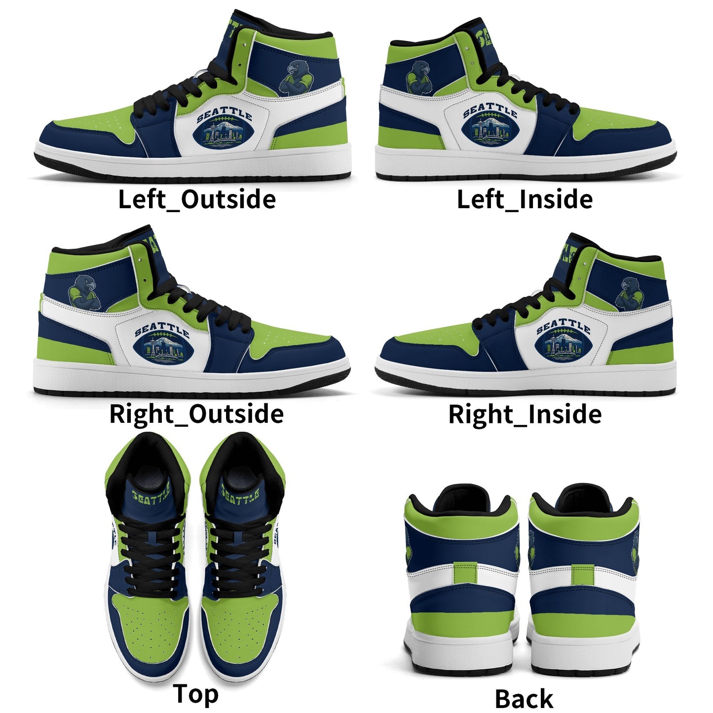 Seattle football-inspired high top sneakers with all-over city graphic printed upper