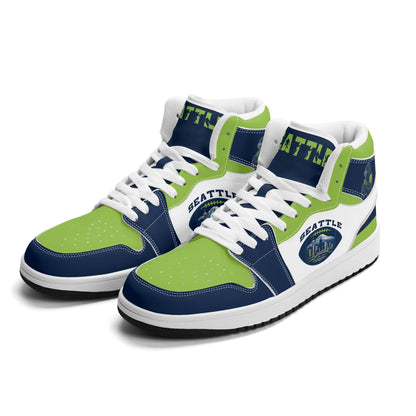 Seattle football-inspired high top sneakers with all-over city graphic printed upper
