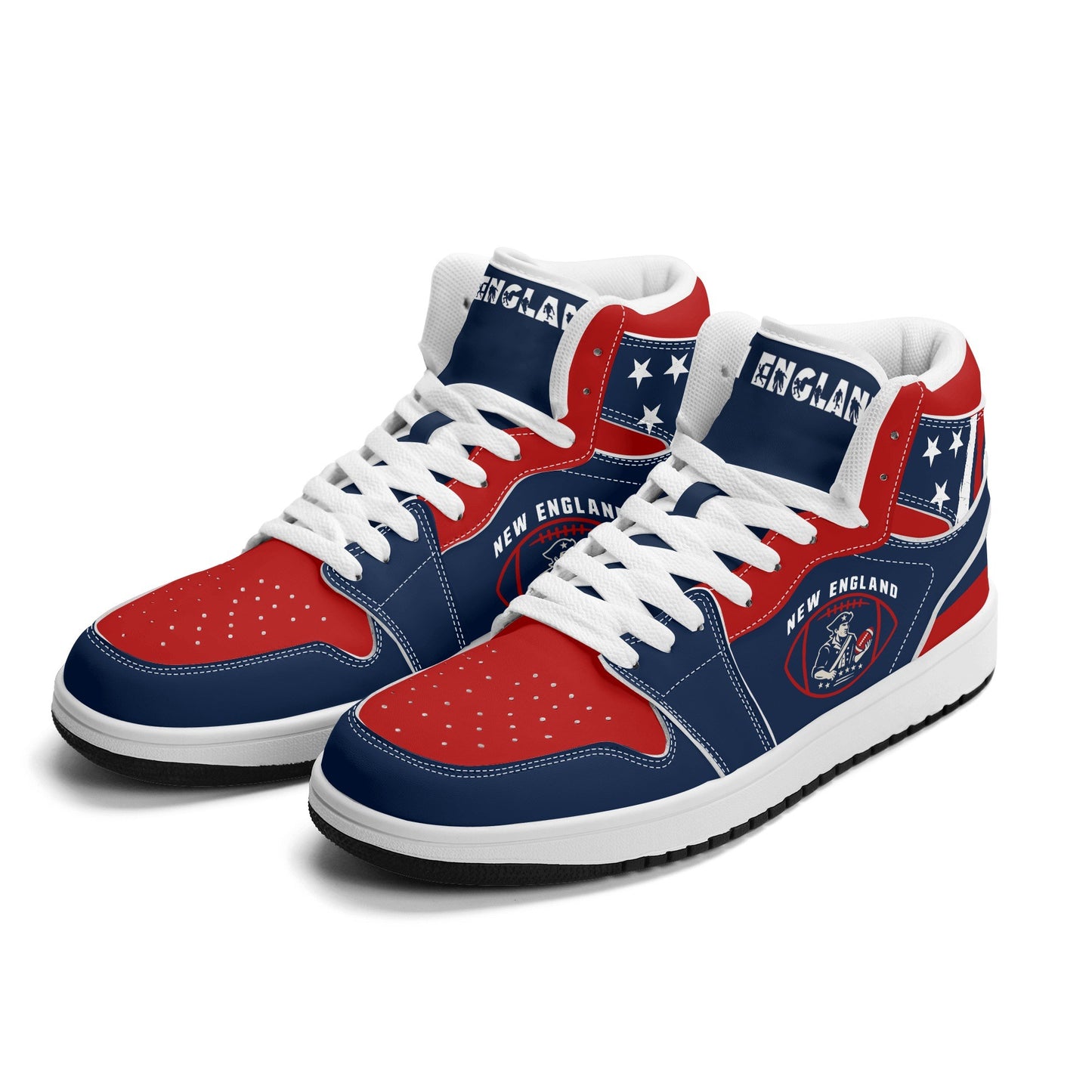New England football-inspired high top sneakers in navy with all-over city graphic printed upper