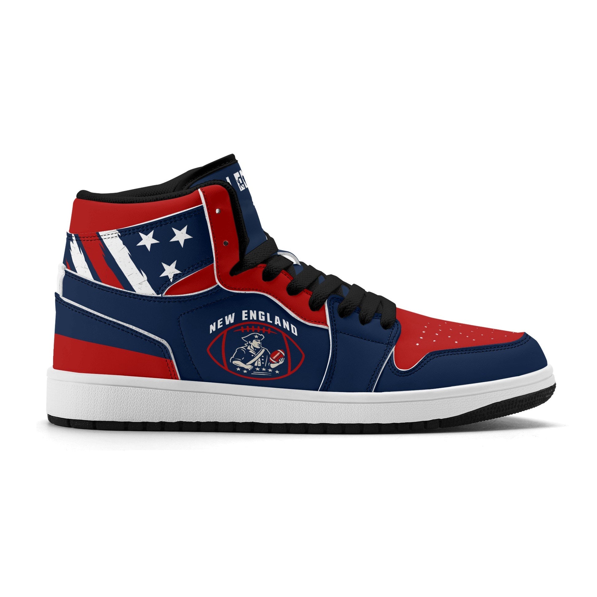 New England football-inspired high top sneakers in navy with all-over city graphic printed upper