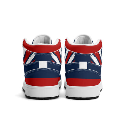 New England football-inspired high top sneakers in navy with all-over city graphic printed upper