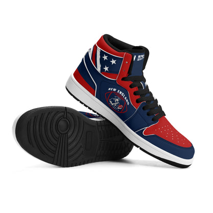 New England football-inspired high top sneakers in navy with all-over city graphic printed upper