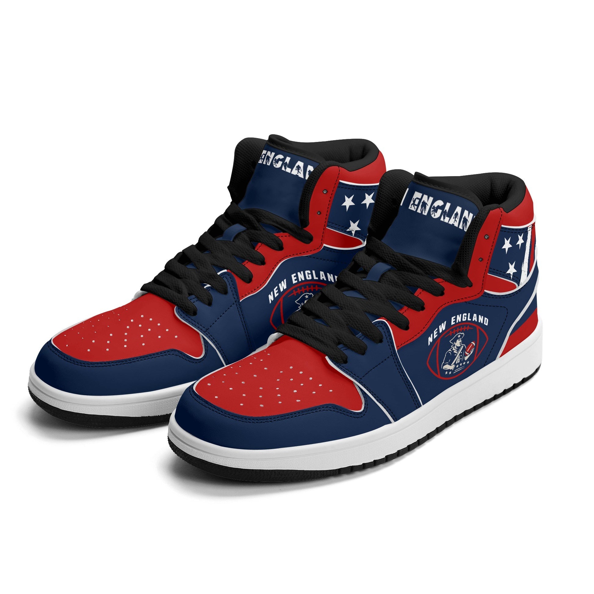 New England football-inspired high top sneakers in navy with all-over city graphic printed upper