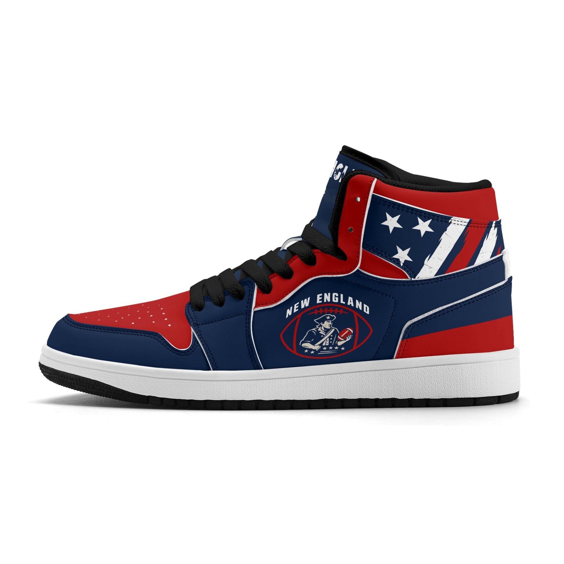 New England football-inspired high top sneakers in navy with all-over city graphic printed upper