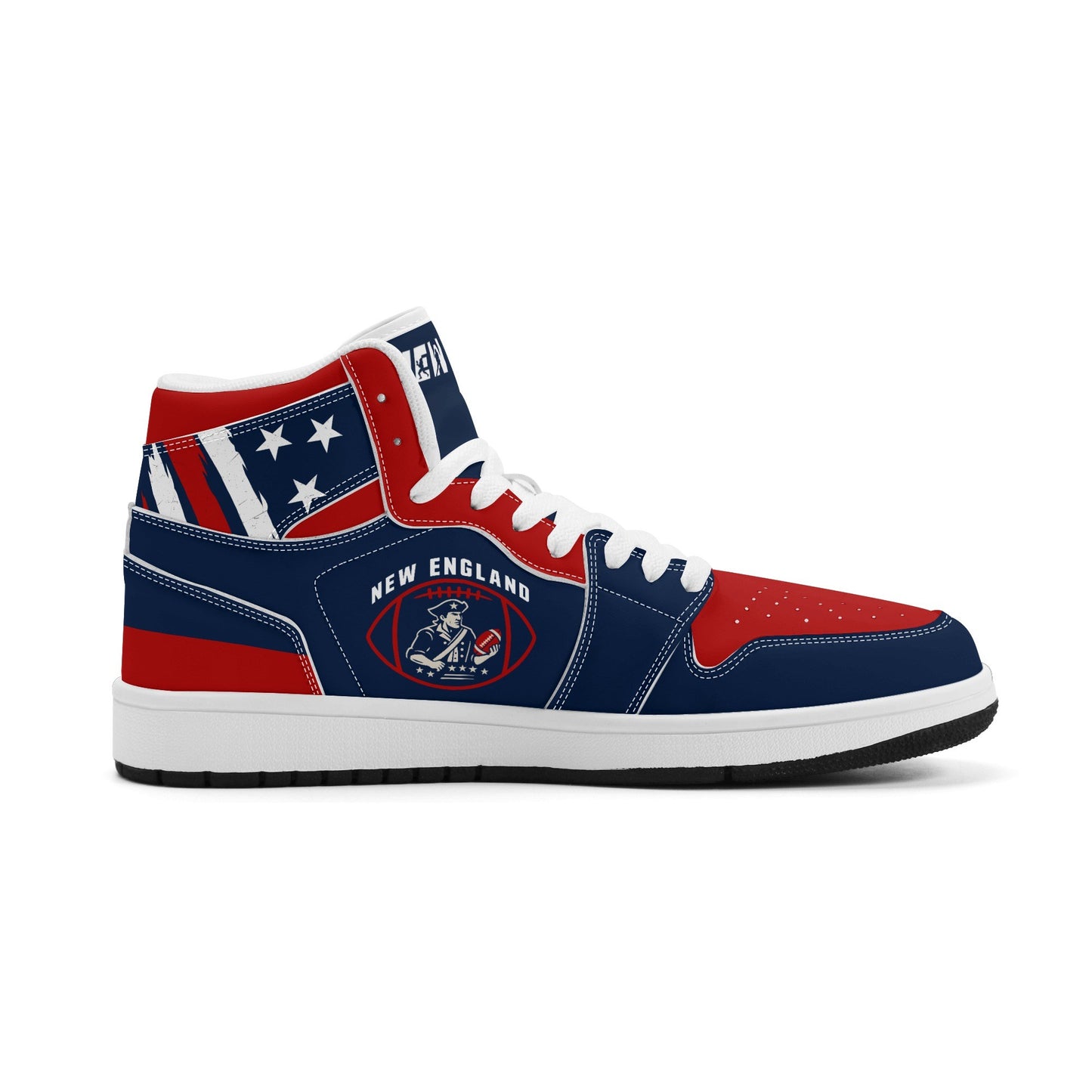 New England football-inspired high top sneakers in navy with all-over city graphic printed upper